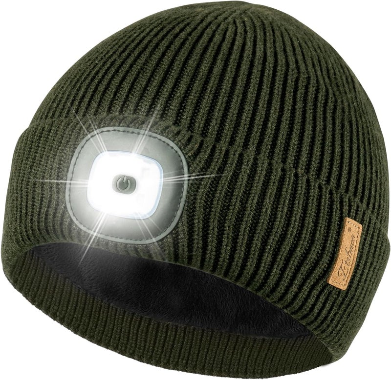 Etsfmoa Store Unisex Hat with Light,Fleece Lined Beanie Warm Knit Hat,Gifts for Men Women,Rechargeable LED Cap - Image 1